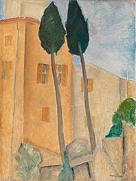 Zypressen und Häuser in Cagnes, 1919 von Modigliani | Leinwand Kunstdruck