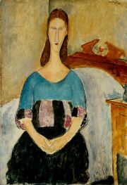 Porträt von Jeanne Hebuterne, sitzend, 1918 von Modigliani | Leinwand Kunstdruck