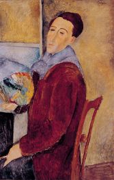Selbstporträt mit Palette, 1919 von Modigliani | Leinwand Kunstdruck