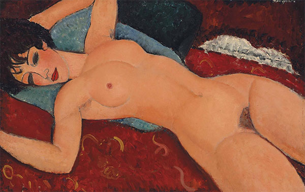 Rot Nackt (Akt auf Kissen), 1917 | Modigliani | Giclée Leinwand Kunstdruck