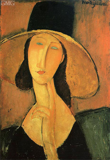 Jeanne Hebuterne in einem großen Hut, 1918 | Modigliani | Giclée Leinwand Kunstdruck