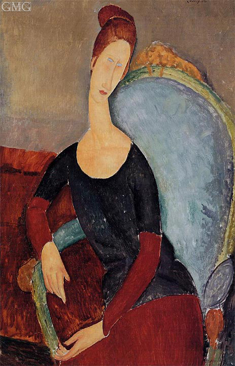 Porträt von Jeanne Hebuterne in Sessel sitzend, 1918 | Modigliani | Giclée Leinwand Kunstdruck