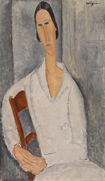 Madame Hanka Zborowska stützte sich auf Stuhl, 1919 | Modigliani | Giclée Leinwand Kunstdruck