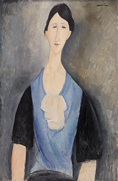 Junge Frau in Blau, 1919 | Modigliani | Giclée Leinwand Kunstdruck