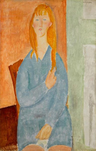 Seated Girl, Hair Untied (Girl in Blue), 1919 | Modigliani | Giclée Canvas Print