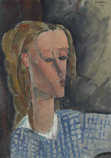 Beatrice Hastings mit kariertem Hemd, 1916 | Modigliani | Giclée Leinwand Kunstdruck