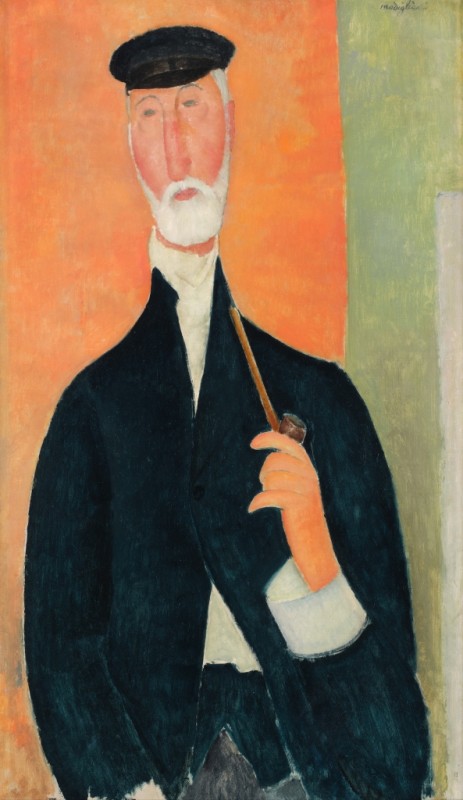 Mann mit Pfeife (Der Notar von Nizza), 1918 | Modigliani | Giclée Leinwand-Kunstdruck