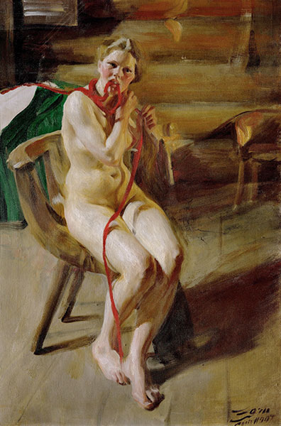 Akt beim Zöpfe flechten, 1907 | Anders Zorn