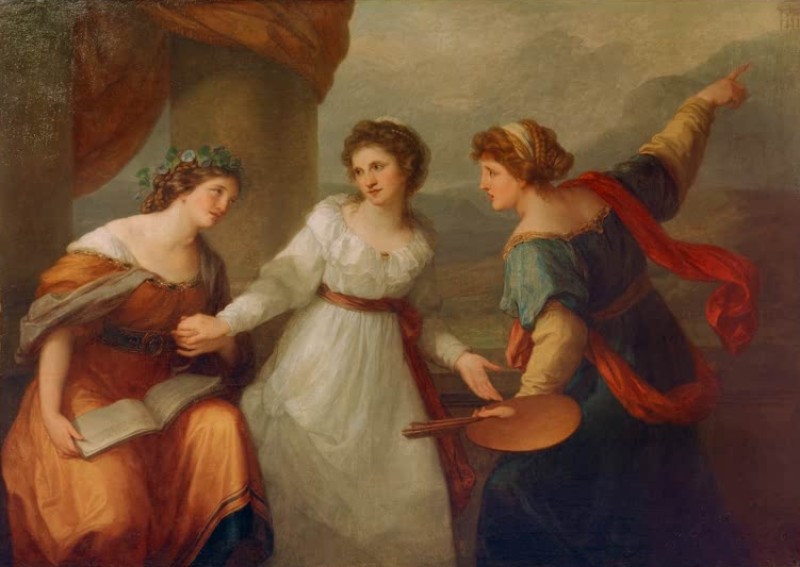 Selbstporträt am Scheideweg zwischen Musik und Malerei, 1792 | Angelica Kauffmann | Giclée Leinwand-Kunstdruck
