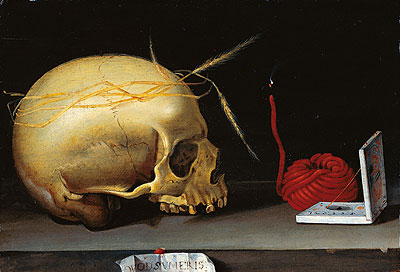Vanitas Still Life with Skull, Wax Jack and Pocket Sundial, c.1620 | Anonymous German Master | Giclée Canvas Print