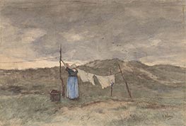 Eine Frau breitet Wäsche auf den Dünen aus, c.1848/88 von Anton Mauve | Papier-Kunstdruck