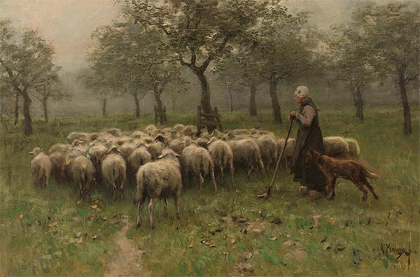 Shepherdess with a Flock of Sheep, c.1870/88 | Anton Mauve | Giclée Canvas Print