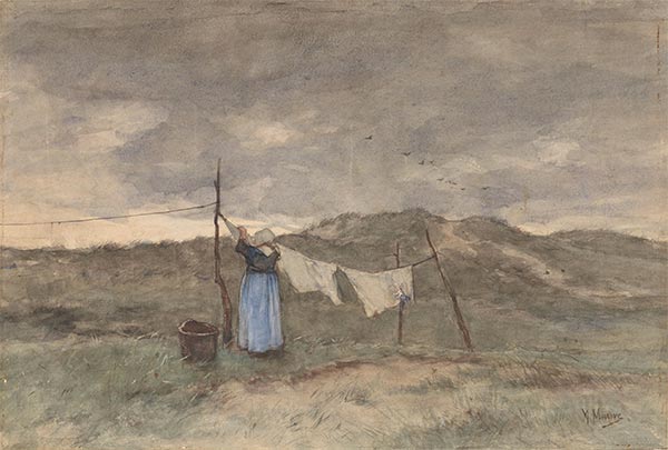 Eine Frau breitet Wäsche auf den Dünen aus, c.1848/88 | Anton Mauve | Giclée Papier-Kunstdruck