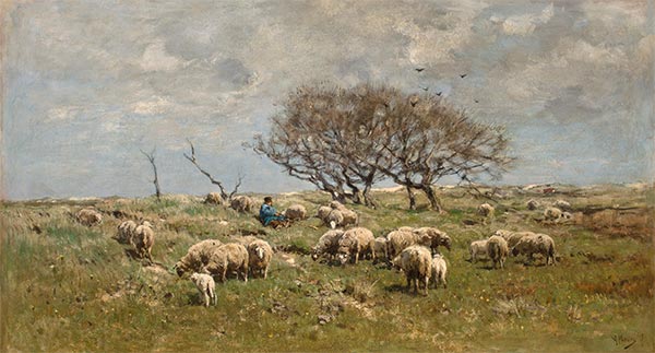 Anton Mauve | A Shepherd with Sheep in a Field, Undated | Giclée Canvas Print