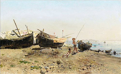 On the Mergellina Shore, 1880 | Antonino Leto | Giclée Canvas Print