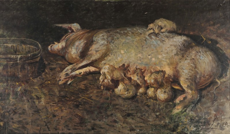 Sow with Piglets, c.1885/90 | Antonino Leto | Giclée Canvas Print