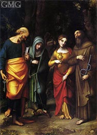 Heilige Petrus, Martha, Maria Magdalena und Leonard, c.1514/16 von Correggio | Leinwand Kunstdruck