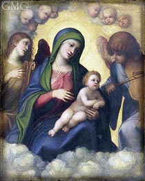Madonna mit Kind und Engeln, c.1511/12 von Correggio | Leinwand Kunstdruck