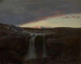 Gebirgslandschaft mit Wasserfall, 1849 von Arnold Bocklin | Leinwand Kunstdruck