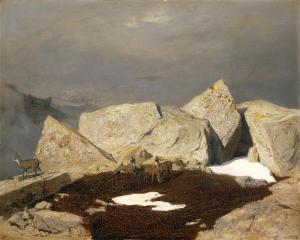 Gebirgslandschaft mit Gämsen, 1849 | Arnold Bocklin