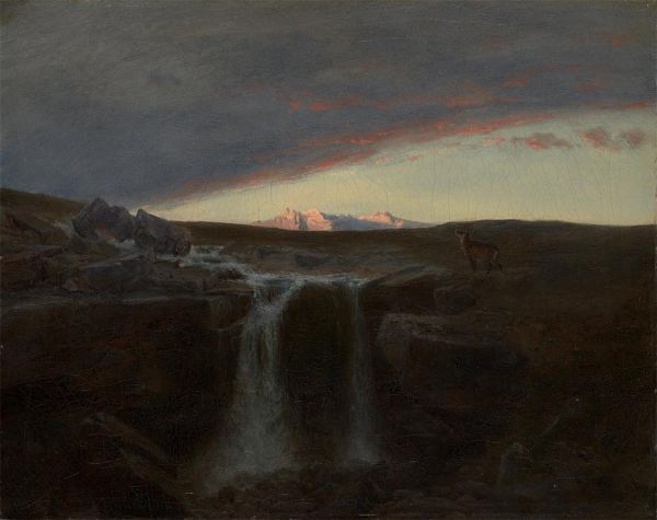 Gebirgslandschaft mit Wasserfall, 1849 | Arnold Bocklin