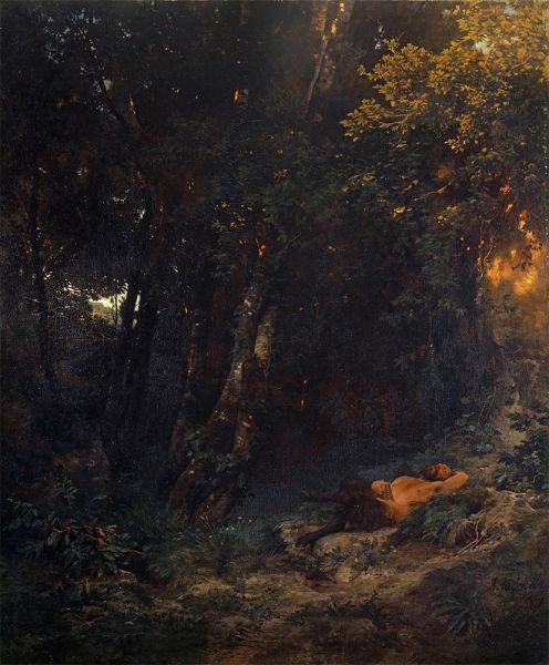 Arnold Bocklin | Forest Landscape with Reclining Pan, c.1855 | Giclée Canvas Print