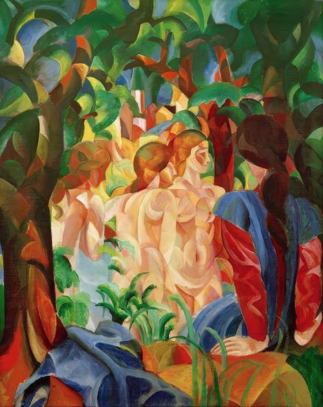 Bathing Girls with Town in the Background, 1913 | August Macke | Giclée Canvas Print