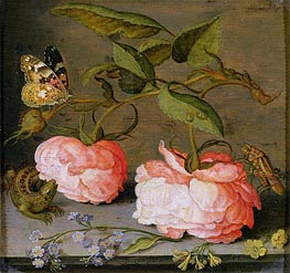 A Still Life with Roses on a Ledge, undated by Balthasar van der Ast | Canvas Print