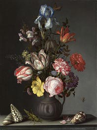 Flowers in a Vase with Shells and Insects | Balthasar van der Ast | Painting Reproduction