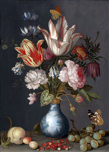 Balthasar van der Ast | Flowers in a Blue and White Gilt Vase, undated | Giclée Canvas Print