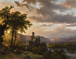 A Hilly Landscape with Castle and Travelers on a Path, 1855 by Barend Cornelius Koekkoek | Canvas Print