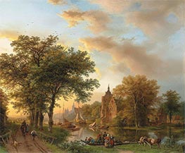 Barend Cornelius Koekkoek | A River Landscape in Holland at Sunset | Giclée Canvas Print
