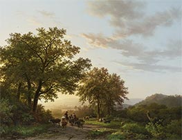 Travellers with Cattle and Donkeys on a Sunlit Path in a Rhenish Panoramic Landscape, 1840 by Barend Cornelius Koekkoek | Canvas Print
