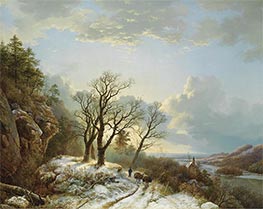 Barend Cornelius Koekkoek | A Winter Landscape with a Traveller on a Path | Giclée Canvas Print