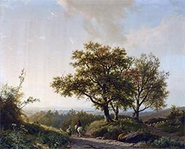 Travellers and a Shepherd in an Extensive Landscape near Nijmegen | Barend Cornelius Koekkoek | Painting Reproduction