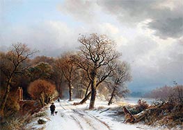 Morgenspaziergang auf einem Weg im Wald im Winter | Barend Cornelius Koekkoek | Gemälde Reproduktion