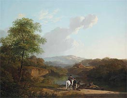 Barend Cornelius Koekkoek | A Horseman and Merchants Conversing near a River | Giclée Canvas Print