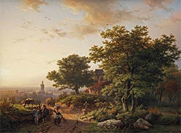 Bergige Landschaft mit Blick auf eine Stadt in der Ferne, 1854 von Barend Cornelius Koekkoek | Leinwand Kunstdruck