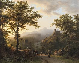 Panoramalandschaft in der Abenddämmerung, 1851 von Barend Cornelius Koekkoek | Leinwand Kunstdruck
