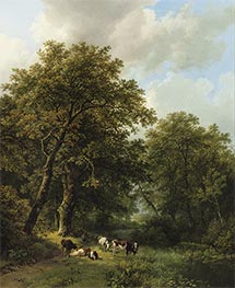 Barend Cornelius Koekkoek | A Herdsman and His Cattle by a Forest Stream | Giclée Canvas Print