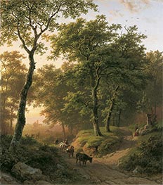 Waldlandschaft bei Sonnenuntergang, 1850 von Barend Cornelius Koekkoek | Leinwand Kunstdruck