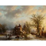Winter Landscape with Wood Gatherers and Skaters, 1854 - Barend Cornelius Koekkoek