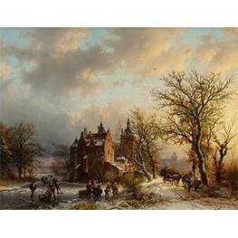 Winter Landscape with Wood Gatherers and Skaters - Barend Cornelius Koekkoek