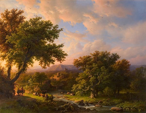 Landscape with Oak Trees and Ruins, 1855 | Barend Cornelius Koekkoek | Giclée Canvas Print