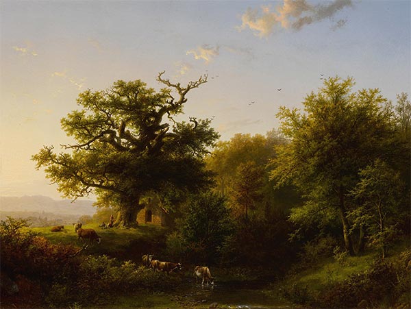 Barend Cornelius Koekkoek | A Wooded Landscape with Grazing Cattle Near a Stream, 1853 | Giclée Canvas Print