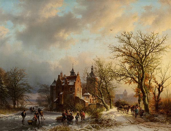 Barend Cornelius Koekkoek | Winter Landscape with Wood Gatherers and Skaters, 1854 | Giclée Canvas Print