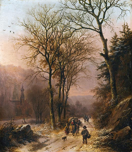 Figures on a Winter Road, 1849 | Barend Cornelius Koekkoek | Giclée Canvas Print