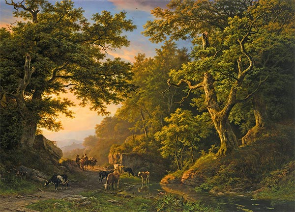 Barend Cornelius Koekkoek | Figures in a Wooded Landscape, 1850 | Giclée Canvas Print