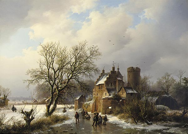 Skaters on the Ice in a Wooded Landscape, 1846 | Barend Cornelius Koekkoek