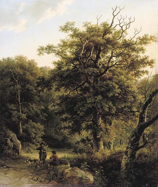Barend Cornelius Koekkoek | Ein Sportler und Holzsammler im Wald, 1836 | Giclée Leinwand Kunstdruck